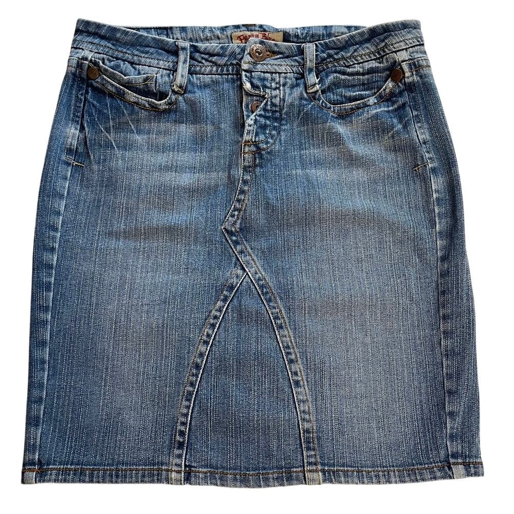 VTG Paris Blue Y2K Western Boho Style Mini Medium Wash Denim Skirt Size 7